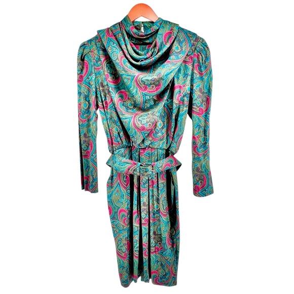 Vtg Jessica Howard 80s Midi Sheath Dress Size 14 Colorful Paisley Shawl Belted - Picture 1 of 16